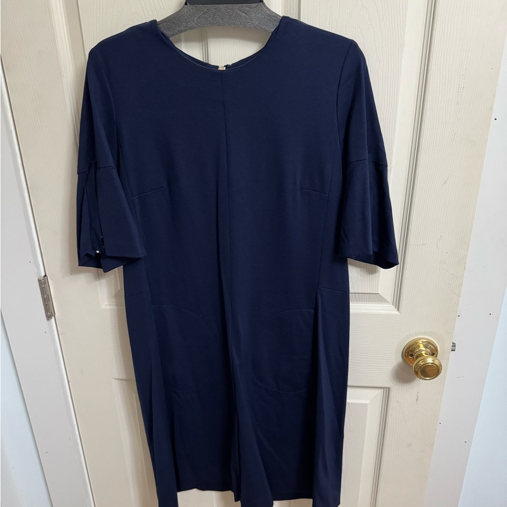 Sara Campbell Blue Sheath Dress 3/4 Sleeve Crew Neck